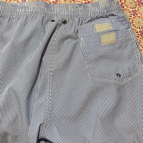 Trunks Brand Classic Blue and White Striped Swim Trunks - Small Flaws - Picture 11 of 13